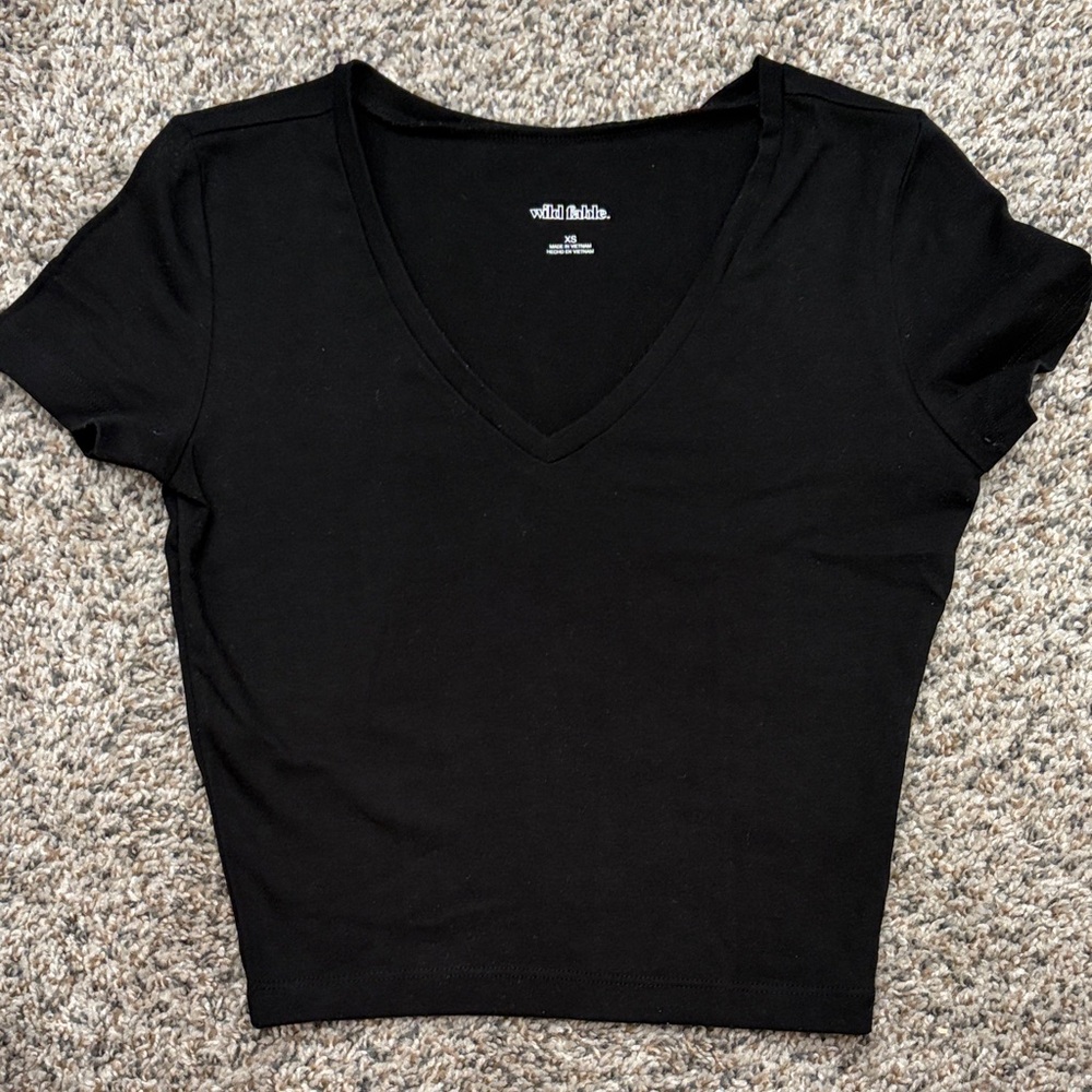 wild fable Black V-Neck Short Sleeve Tee